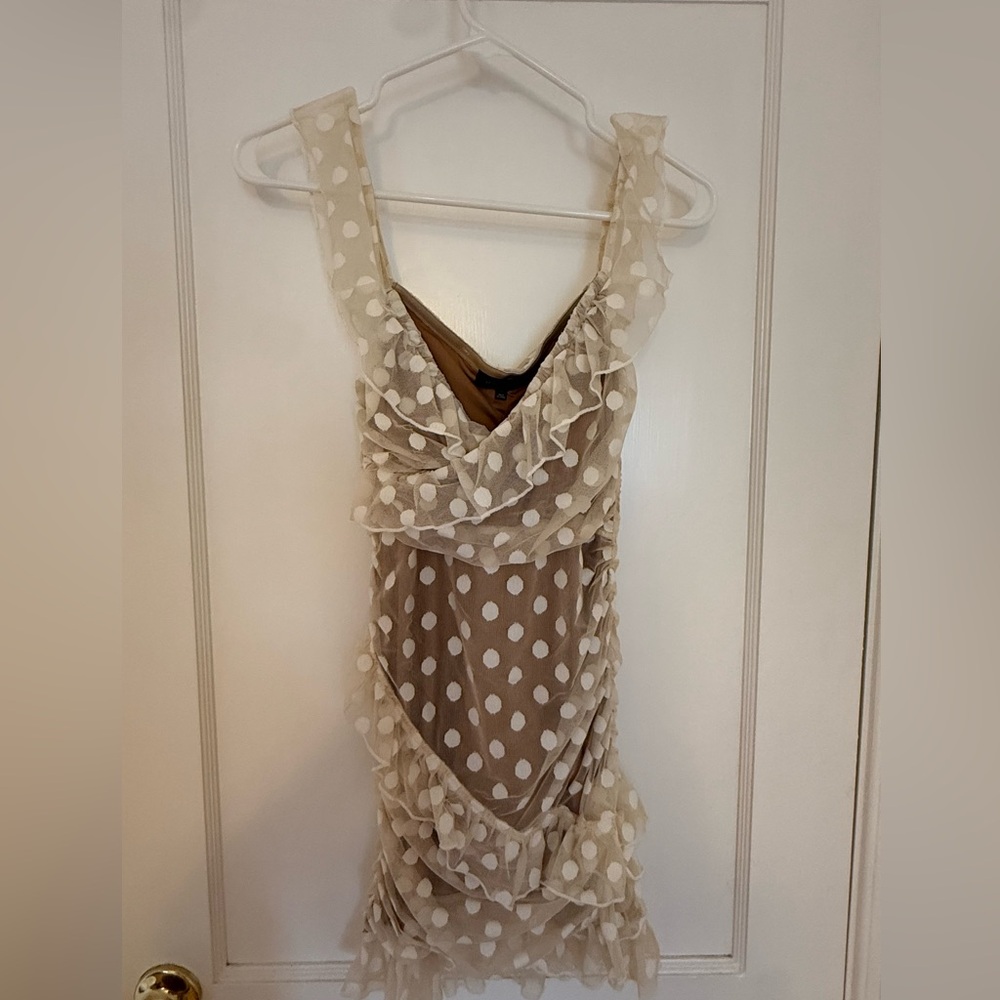 Majorelle bandit white polka dot dress